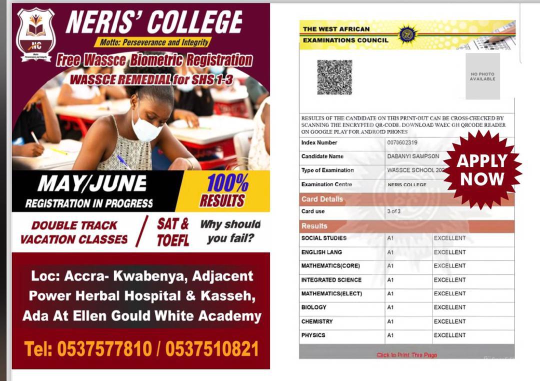 Neris College building and students